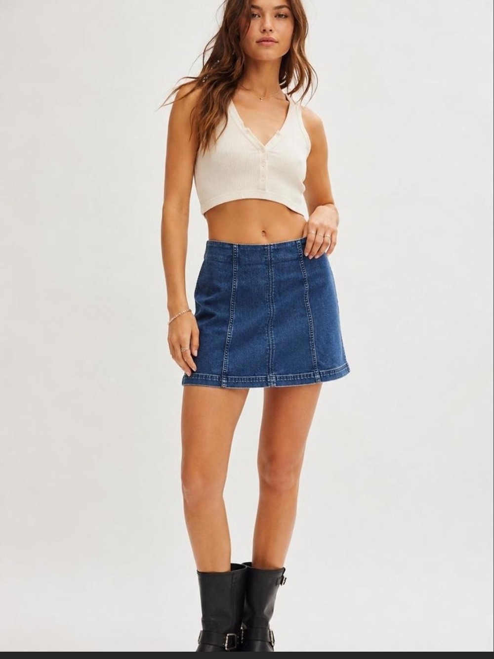 Free People Blue Denim Mini Skirt